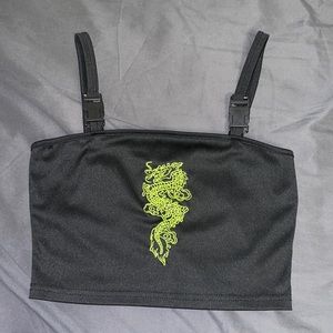 Cropped Dragon Square Neckline Top with Clipped Straps Size Small